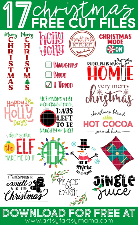 I have put together a list of 5 free svg cut files that you can grab in an instant download and pop into your cutting machine to make physical . Christmas Mode Shirt With 17 Free Christmas Cut Files Artsy Fartsy Mama